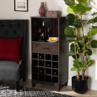 Baxton Studio WC8001-Dark Brown-Wine Cabinet Baxton Studio Trenton Modern and Contemporary Dark Brown Finished Wood 1-Drawer Wine Storage Cabinet